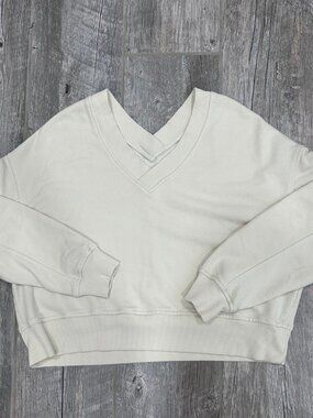 Cream Cropped V-Neck Sweatshirt